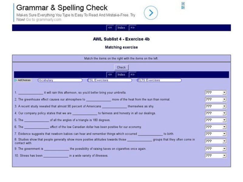 English Vocabulary Skills: AWL Sublist 4 - Exercise 4b Interactive