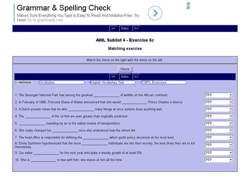 English Vocabulary Skills: AWL Sublist 4 - Exercise 6c Interactive