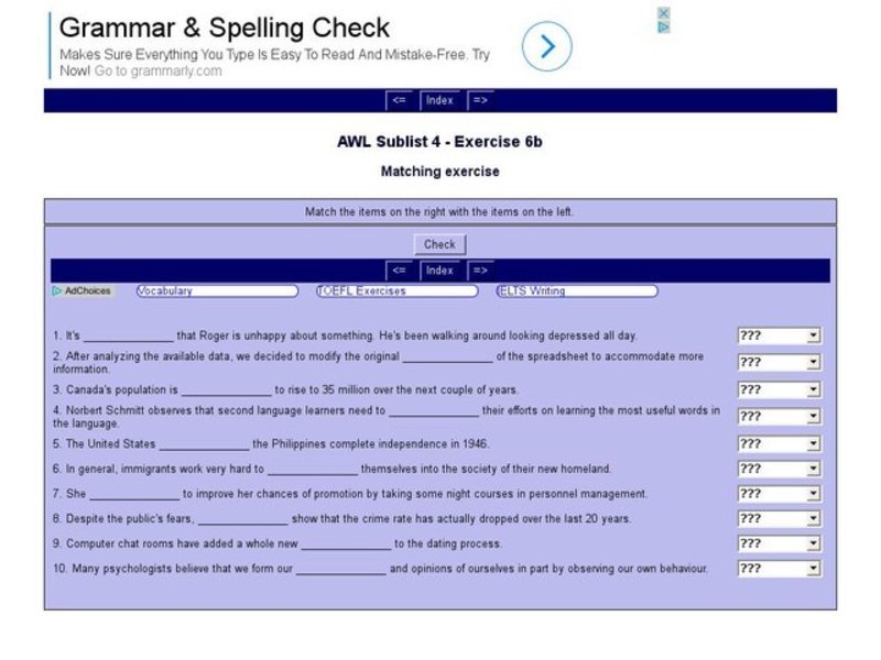 English Vocabulary Skills: AWL Sublist 4 - Exercise 6b Interactive