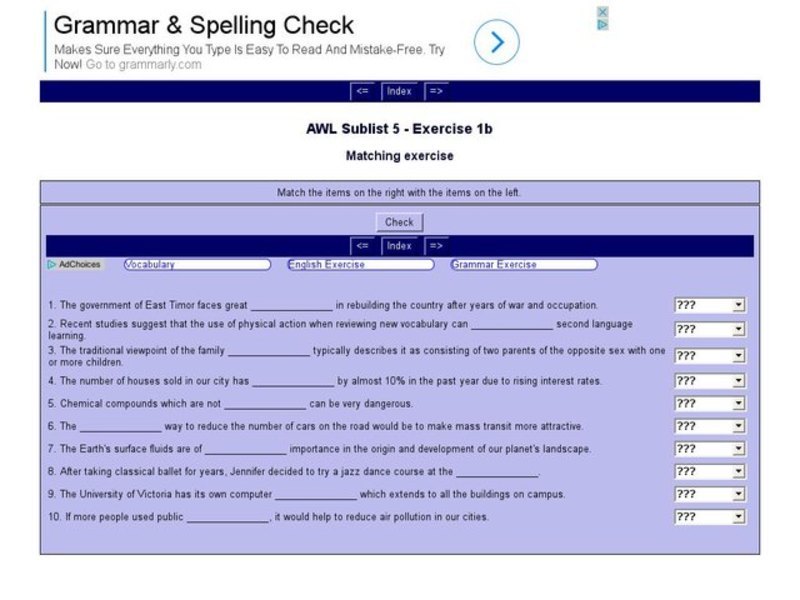 English Vocabulary Skills: AWL Sublist 5 - Exercise 1b Interactive