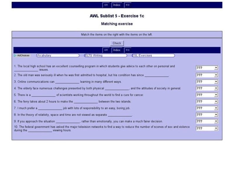 English Vocabulary Skills: AWL Sublist 5 - Exercise 1c Interactive