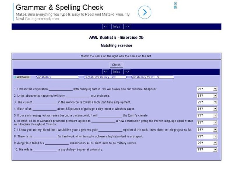 English Vocabulary Skills: AWL Sublist 5 - Exercise 3b Interactive