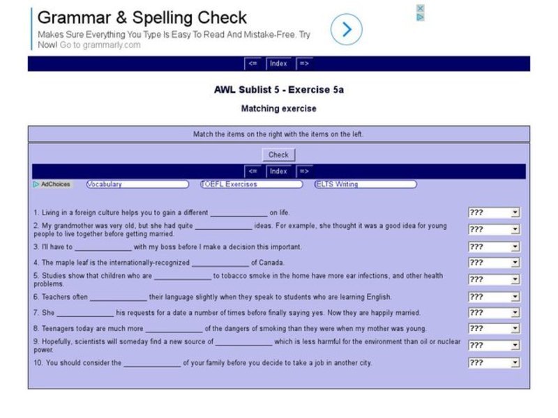 English Vocabulary Skills: AWL Sublist 5 - Exercise 5a Interactive