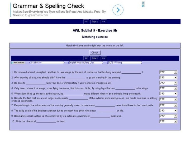 English Vocabulary Skills: AWL Sublist 5 - Exercise 5b Interactive