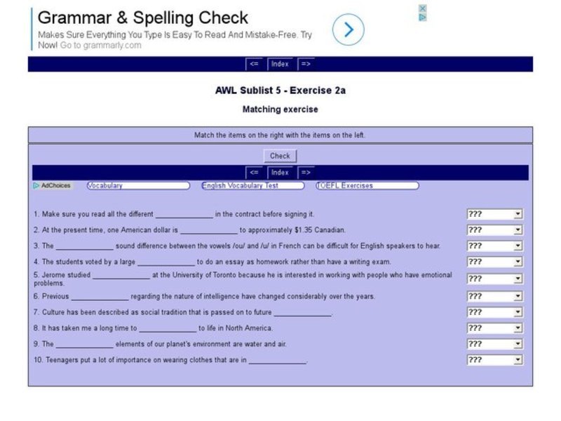 English Vocabulary Skills: AWL Sublist 5 - Exercise 2a Interactive