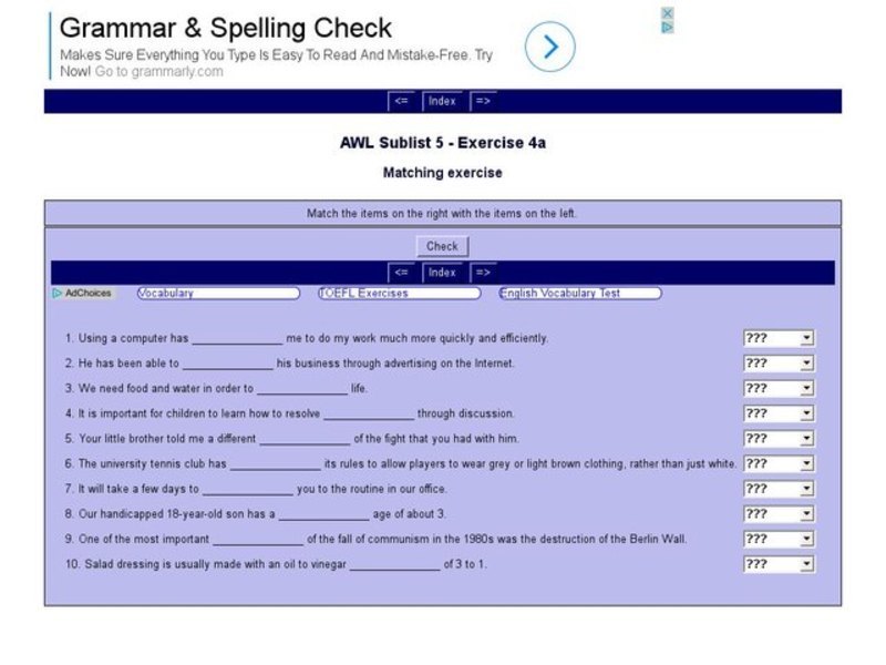 English Vocabulary Skills: AWL Sublist 5 - Exercise 4a Interactive