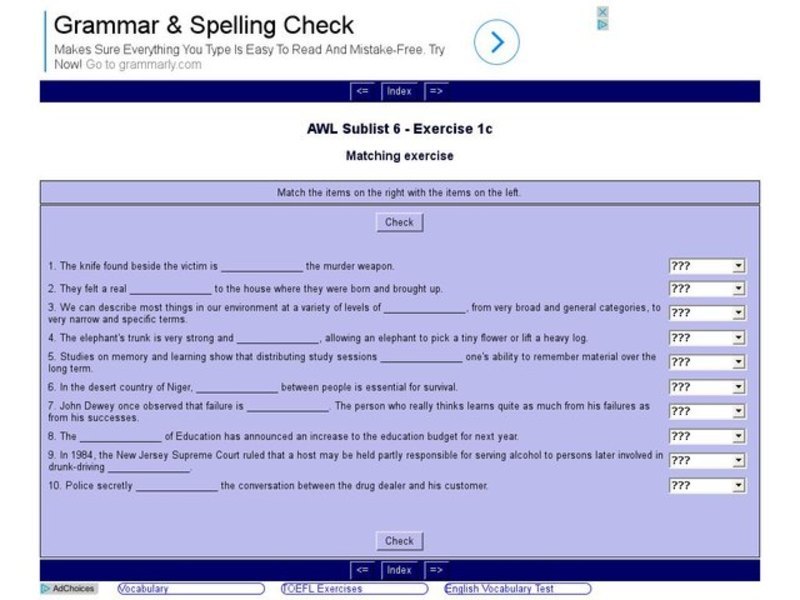 English Vocabulary Skills: AWL Sublist 6 - Exercise 1c Interactive