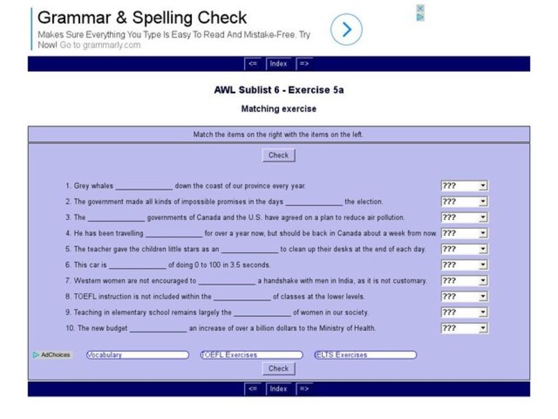 English Vocabulary Skills: AWL Sublist 6 - Exercise 5a Interactive
