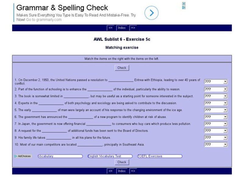English Vocabulary Skills: AWL Sublist 6 - Exercise 5c Interactive