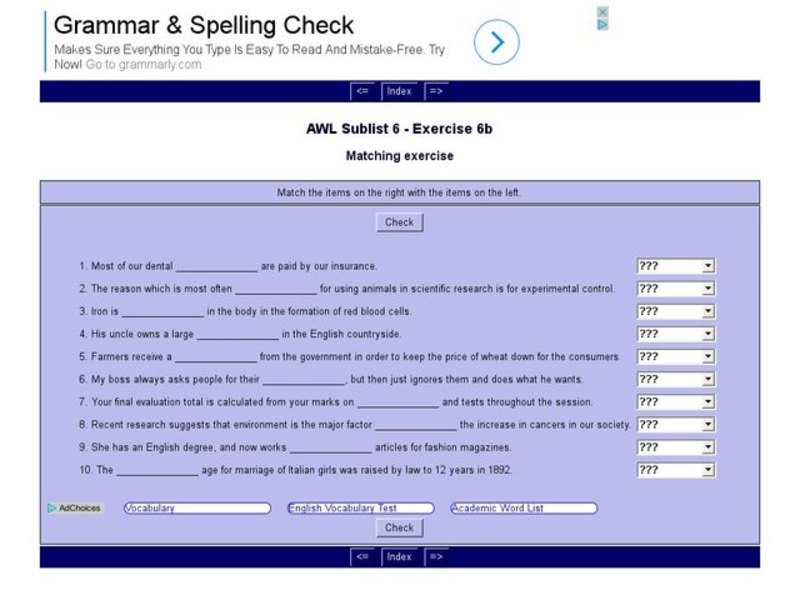 English Vocabulary Skills: AWL Sublist 6 - Exercise 6b Interactive