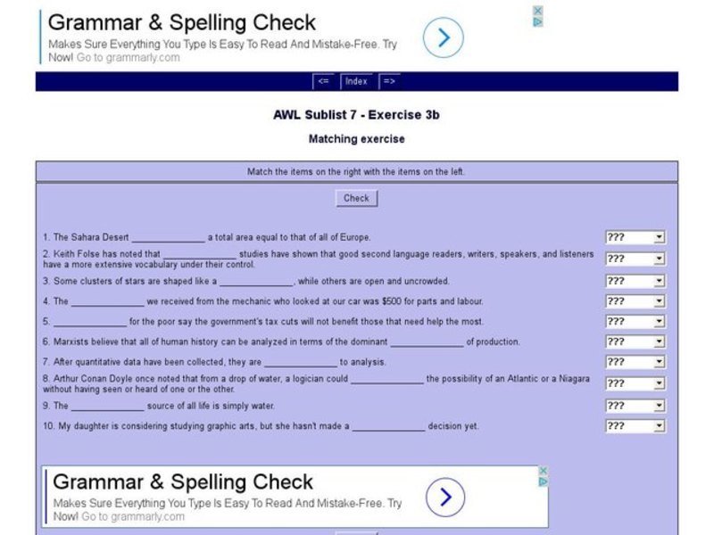 English Vocabulary Skills: AWL Sublist 7 - Exercise 3b Interactive