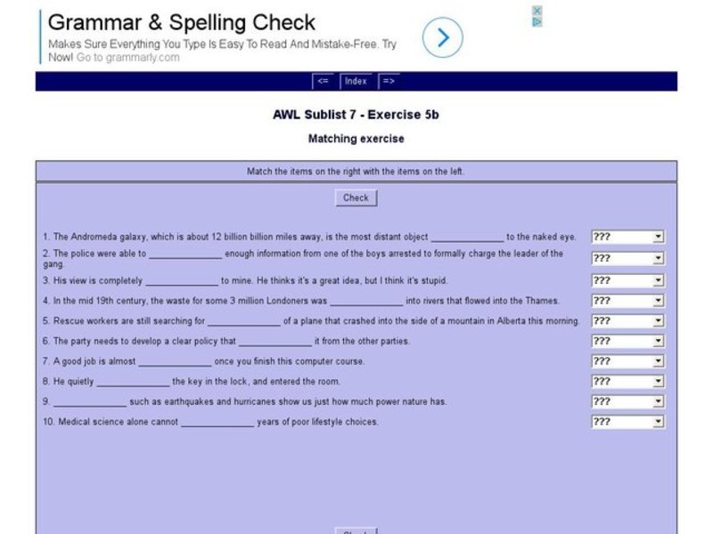 English Vocabulary Skills: AWL Sublist 7 - Exercise 5b Interactive