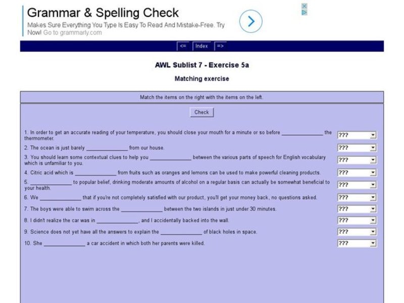English Vocabulary Skills: AWL Sublist 7 - Exercise 5a Interactive