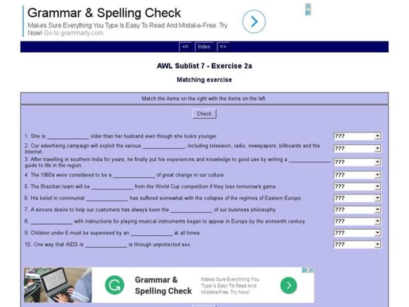 English Vocabulary Skills: AWL Sublist 7 - Exercise 2a Interactive