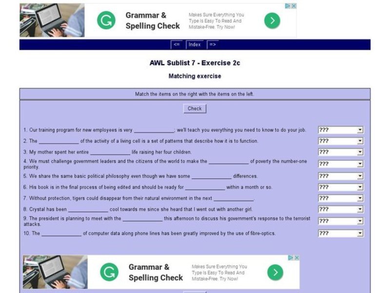 English Vocabulary Skills: AWL Sublist 7 - Exercise 2c Interactive