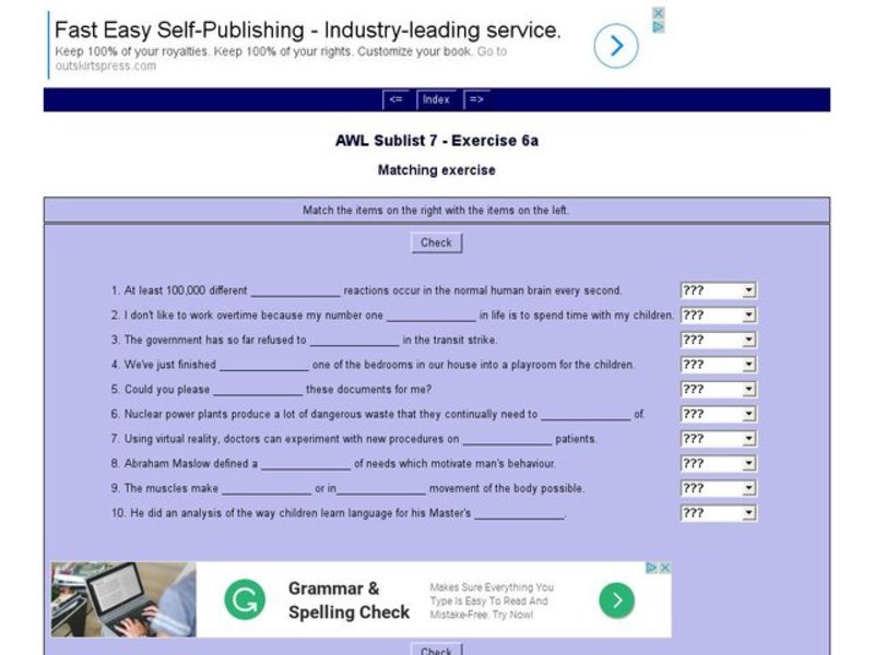 English Vocabulary Skills: AWL Sublist 7 - Exercise 6a Interactive