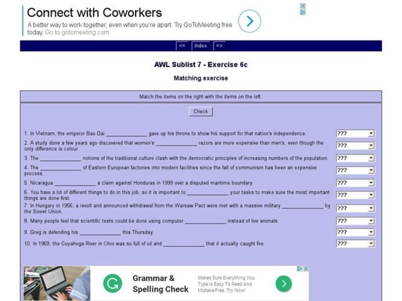 English Vocabulary Skills: AWL Sublist 7 - Exercise 6c Interactive