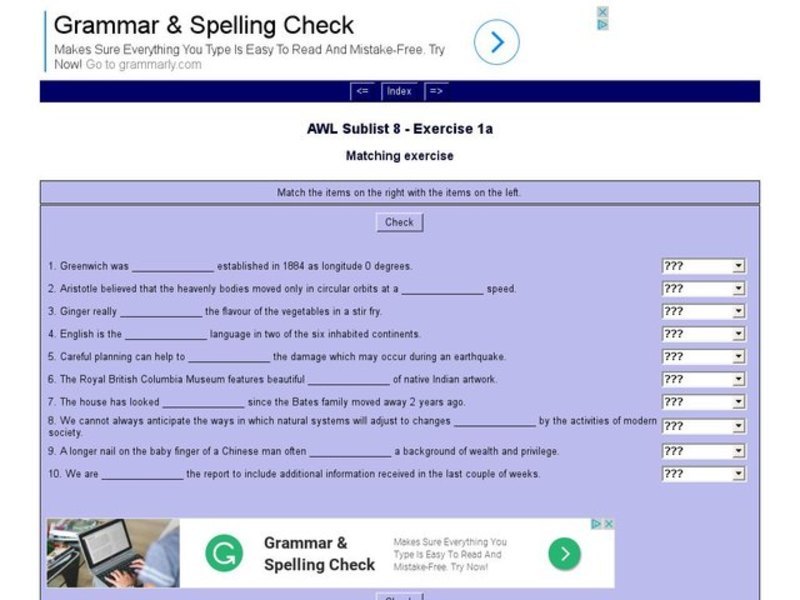 English Vocabulary Skills: AWL Sublist 8 - Exercise 1a Interactive