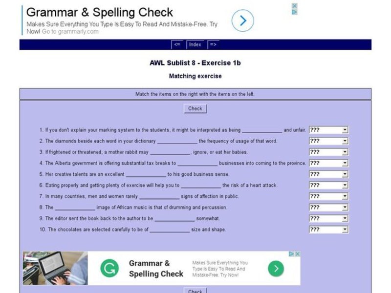 English Vocabulary Skills: AWL Sublist 8 - Exercise 1b Interactive
