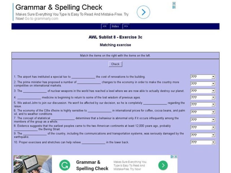 English Vocabulary Skills: AWL Sublist 8 - Exercise 3c Interactive