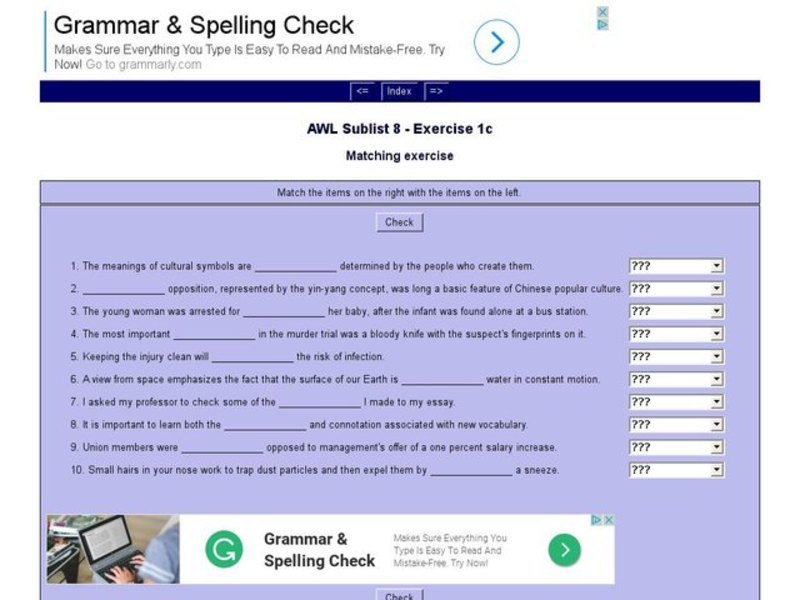 English Vocabulary Skills: AWL Sublist 8 - Exercise 1c Interactive
