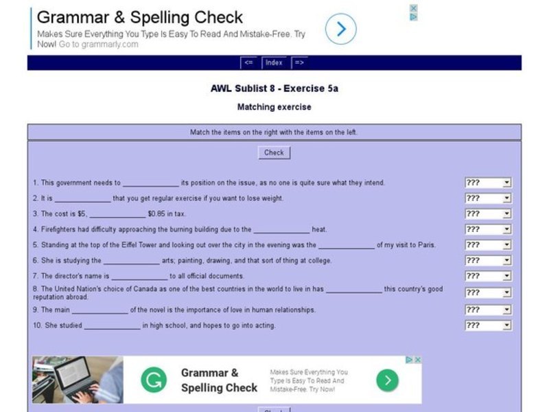 English Vocabulary Skills: AWL Sublist 8 - Exercise 5a Interactive