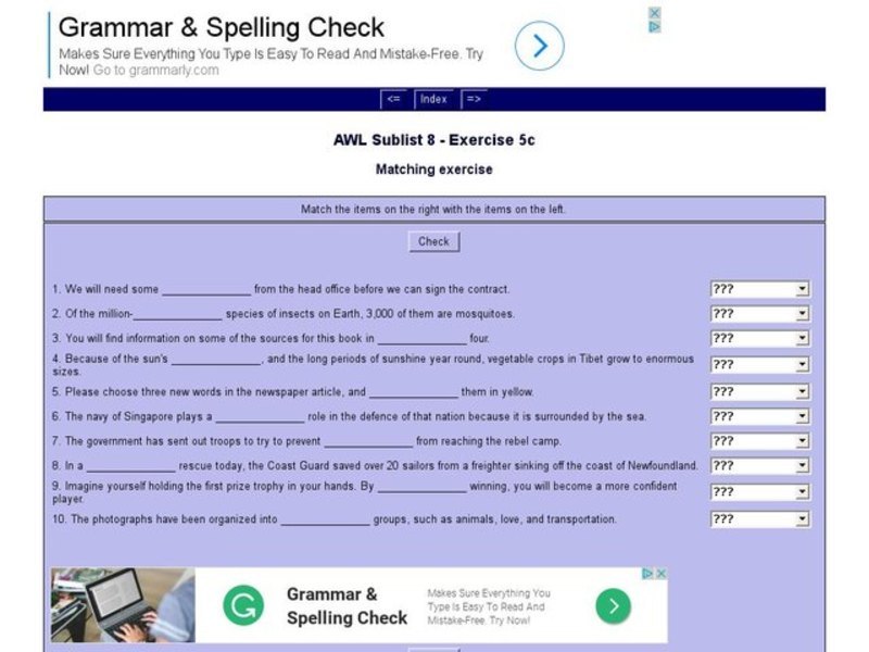 English Vocabulary Skills: AWL Sublist 8 - Exercise 5c Interactive