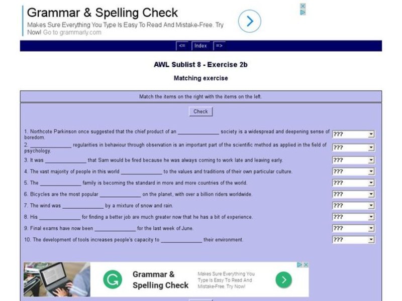 English Vocabulary Skills: AWL Sublist 8 - Exercise 2b Interactive