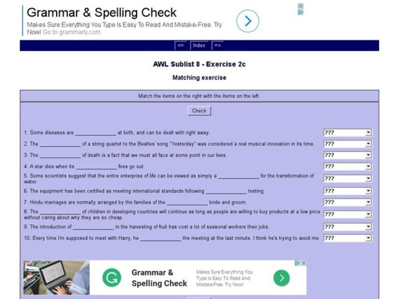 English Vocabulary Skills: AWL Sublist 8 - Exercise 2c Interactive