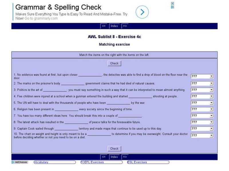 English Vocabulary Skills: AWL Sublist 8 - Exercise 4c Interactive