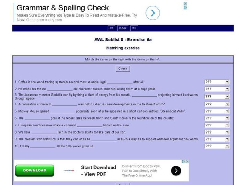 English Vocabulary Skills: AWL Sublist 8 - Exercise 6a Interactive