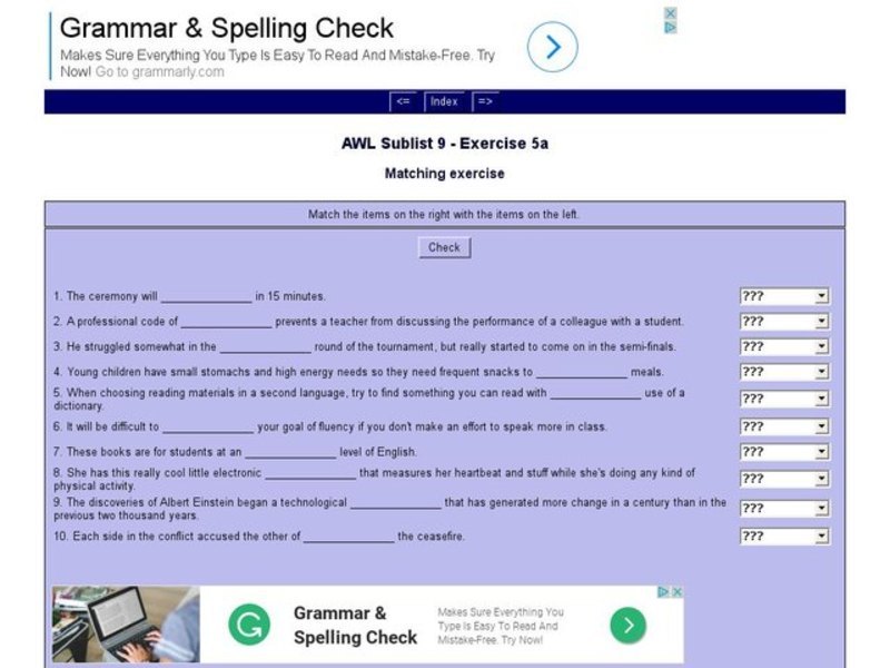 English Vocabulary Skills: AWL Sublist 9 - Exercise 5a Interactive