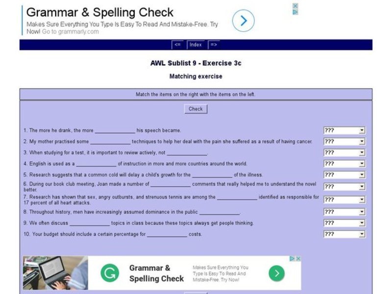 English Vocabulary Skills: AWL Sublist 9 - Exercise 3c Interactive