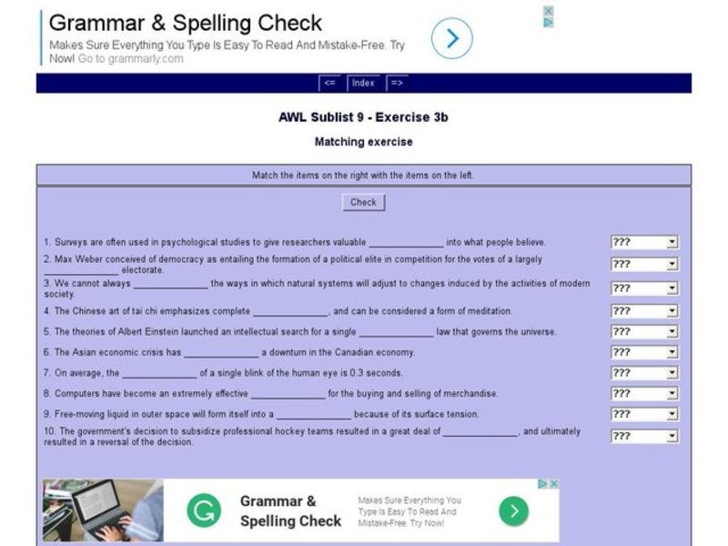 English Vocabulary Skills: AWL Sublist 9 - Exercise 3b Interactive
