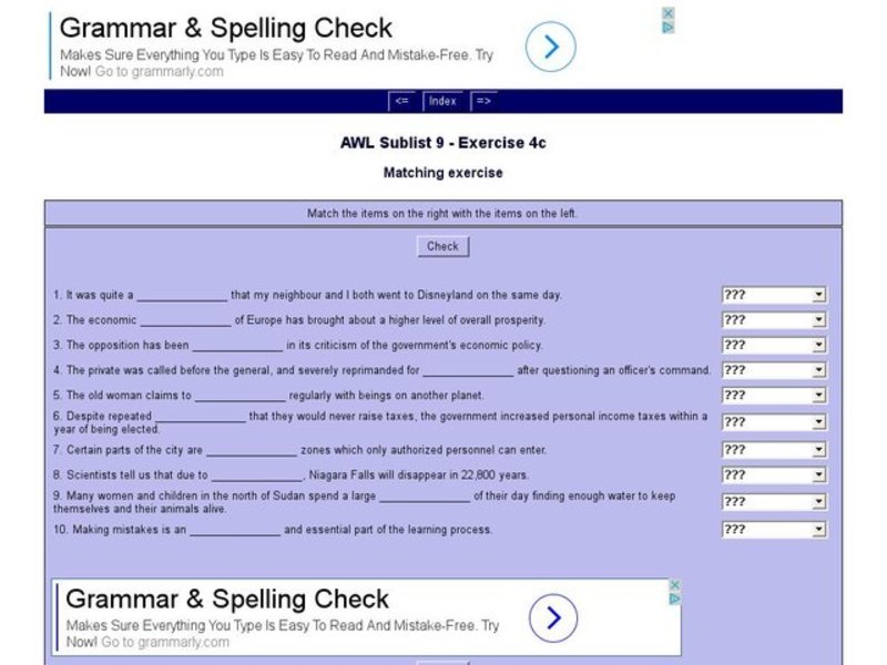 English Vocabulary Skills: AWL Sublist 9 - Exercise 4c Interactive