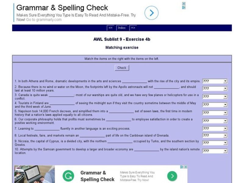 English Vocabulary Skills: AWL Sublist 9 - Exercise 4b Interactive