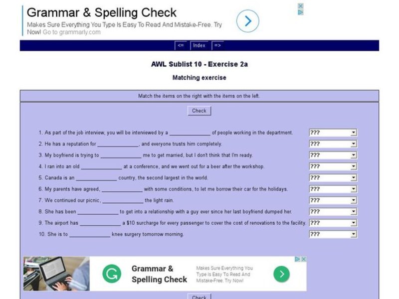 English Vocabulary Skills: AWL Sublist 10 - Exercise 2a Interactive