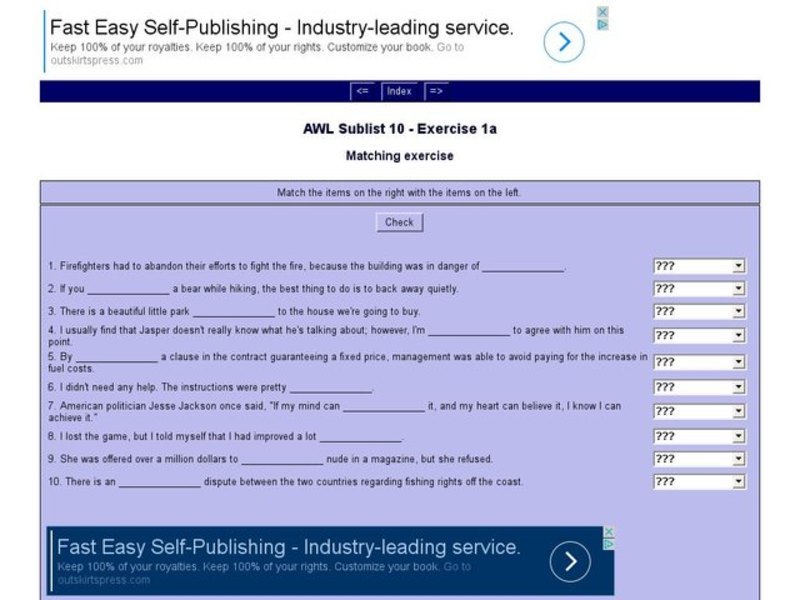 English Vocabulary Skills: AWL Sublist 10 - Exercise 1a Interactive