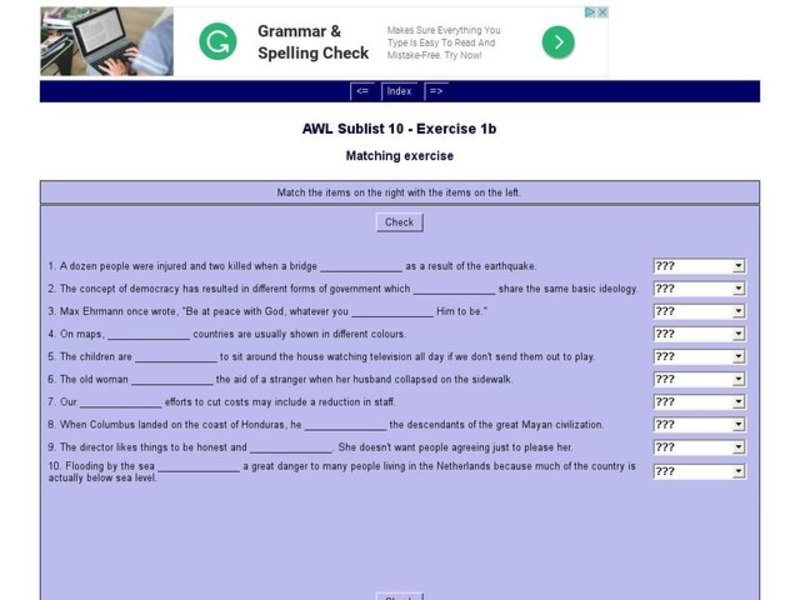 English Vocabulary Skills: AWL Sublist 10 - Exercise 1b Interactive