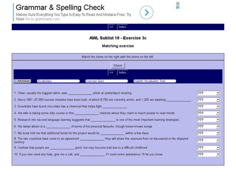 English Vocabulary Skills: AWL Sublist 10 - Exercise 3c Interactive