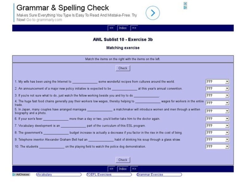 English Vocabulary Skills: AWL Sublist 10 - Exercise 3b Interactive
