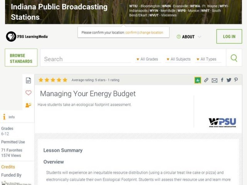 Managing Your Energy Budget Lesson Plan