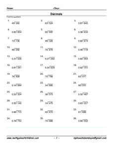 Divide Decimals Worksheet