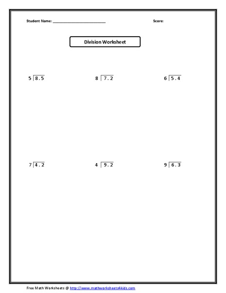 Divide Decimals by Whole Numbers Worksheet