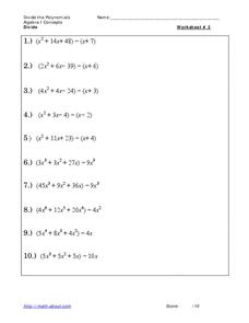 Divide Polynomials Worksheet