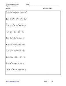 Divide Polynomials Worksheet