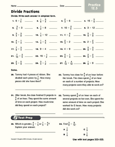 Divide Fractions: Practice Worksheet