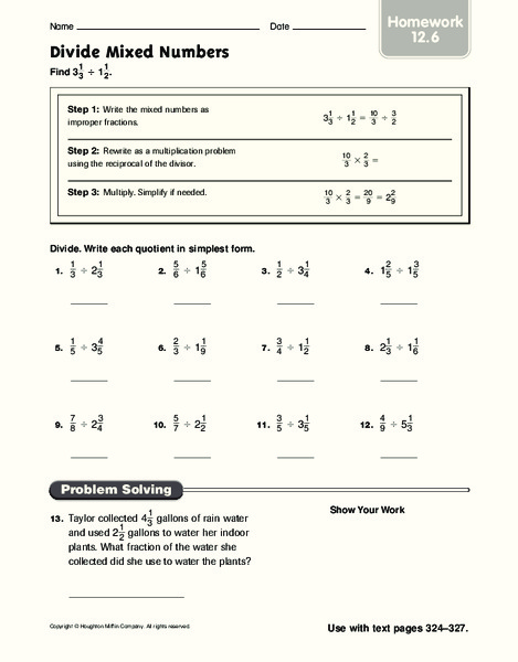 Divide Mixed Numbers Worksheet