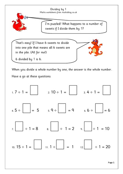 Dividing by 1 Worksheet