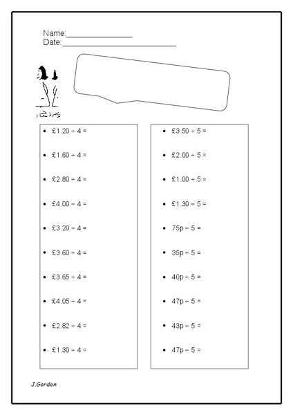 Dividing by 4 and 5 Worksheet